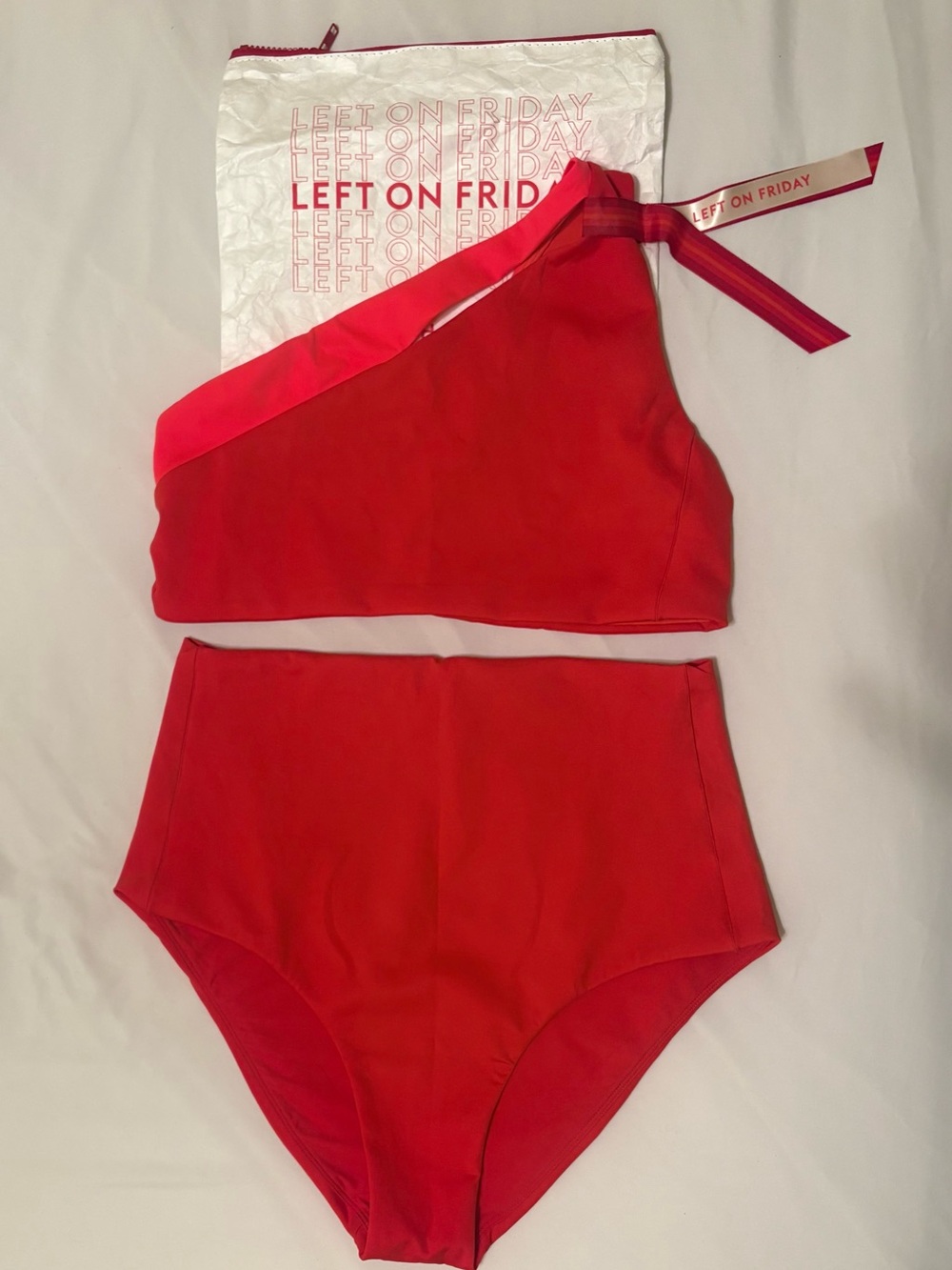 Left On Friday Red One-Shoulder High-Waist Bikini set